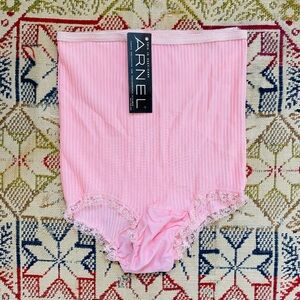 Vintage 1960s Pink Panties High Waist Lace Trimmed NOS M